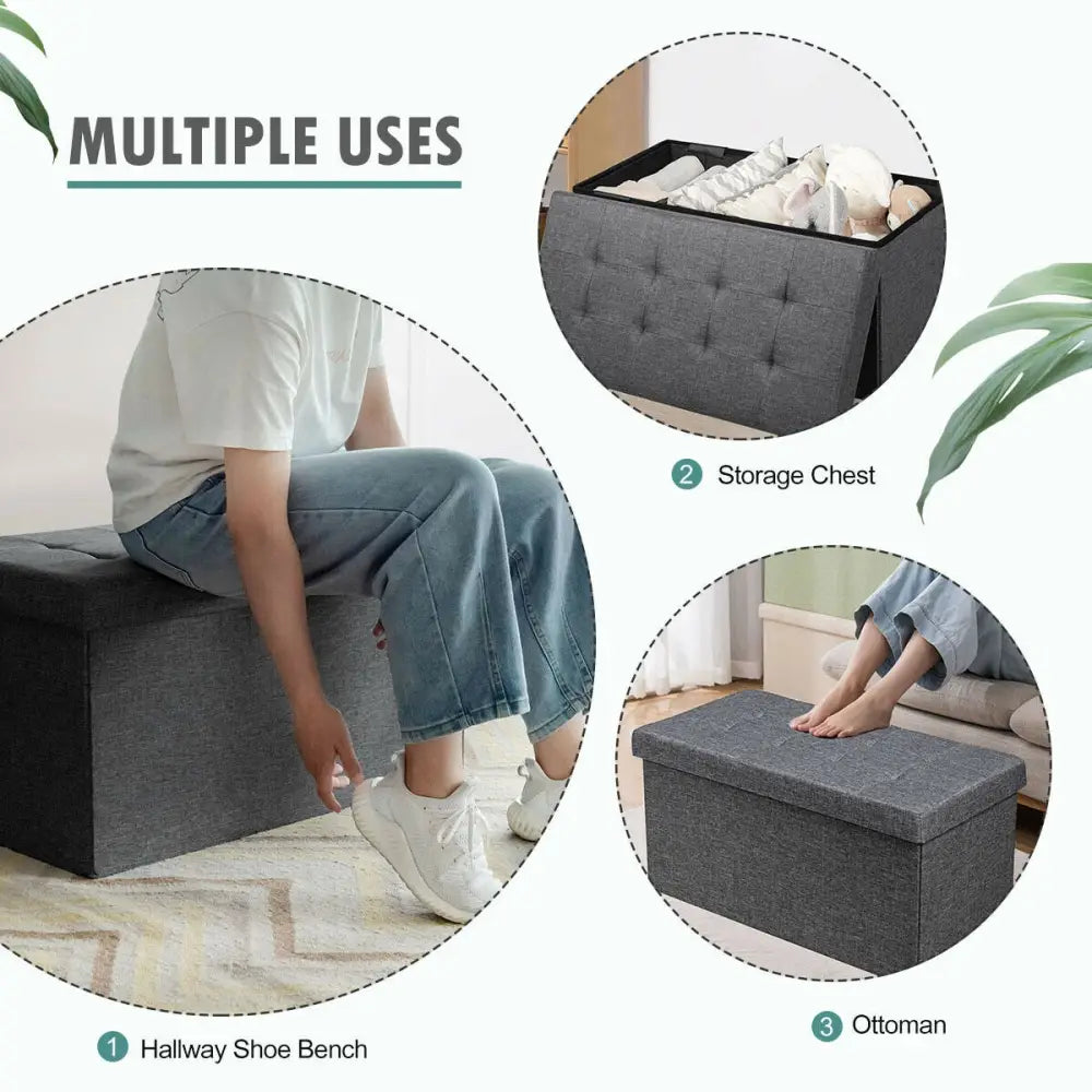 31.5 Inch Fabric Foldable Storage with Removable Storage Bin-Dark Gray - Dark Gray - Shoe Racks & Storage Benches