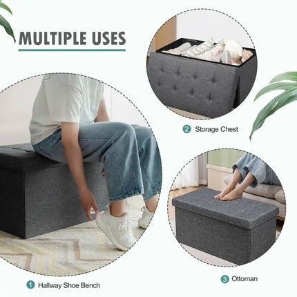 31.5 Inch Fabric Foldable Storage with Removable Storage Bin-Dark Gray - Dark Gray - Shoe Racks & Storage Benches