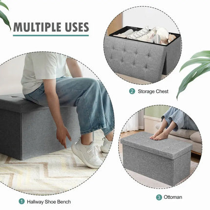 31.5 Inch Fabric Foldable Storage with Removable Storage Bin-Light Gray - Light Gray - Shoe Racks & Storage Benches