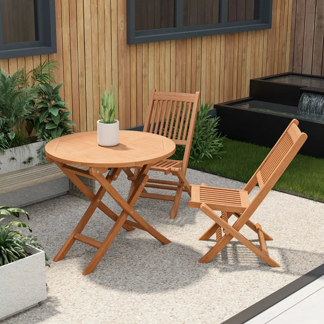 31.5 Inch Folding Patio Indonesia Teak Wood Round Coffee Table - Natural - Patio Coffee Tables