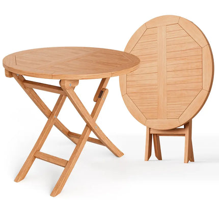 31.5 Inch Folding Patio Indonesia Teak Wood Round Coffee Table - Natural - Patio Coffee Tables