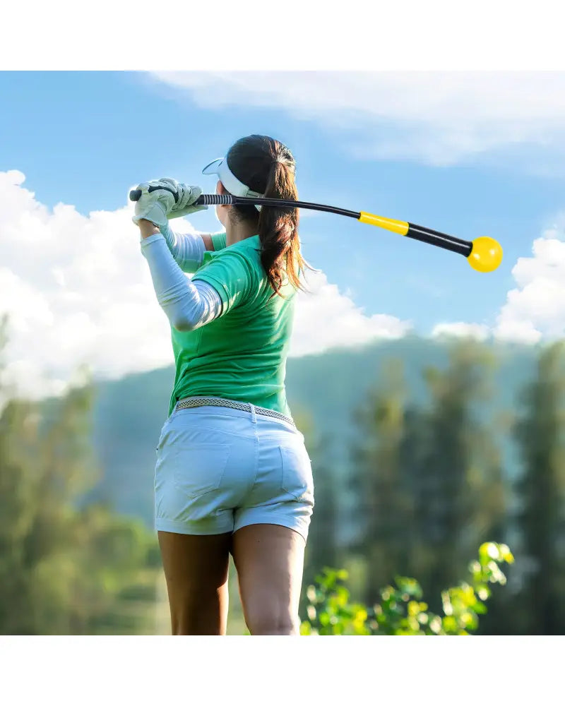 31.5 Inch Golf Swing Trainer Aid with Weighted Head for Grip Rhythm Balance-Yellow - Yellow - Golf