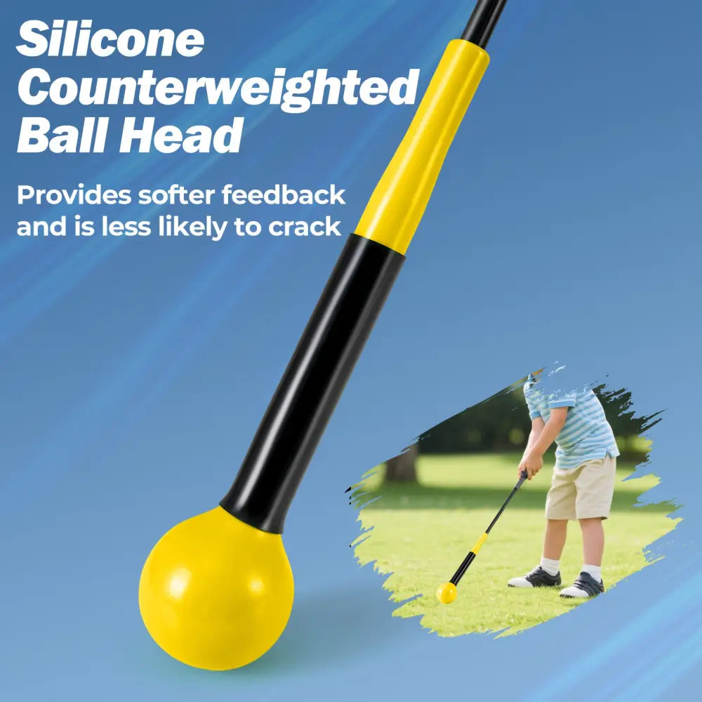 31.5 Inch Golf Swing Trainer Aid with Weighted Head for Grip Rhythm Balance-Yellow - Yellow - Golf