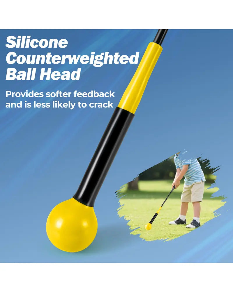 31.5 Inch Golf Swing Trainer Aid with Weighted Head for Grip Rhythm Balance-Yellow - Yellow - Golf