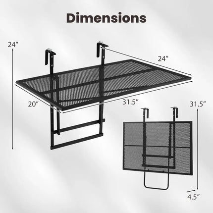 31.5 Inch Large Metal Folding Bar Table with 5-Position Adjustable Height - Patio Tables