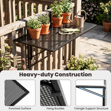 31.5 Inch Large Metal Folding Bar Table with 5-Position Adjustable Height - Patio Tables