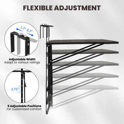 31.5 Inch Large Metal Folding Bar Table with 5-Position Adjustable Height - Patio Tables