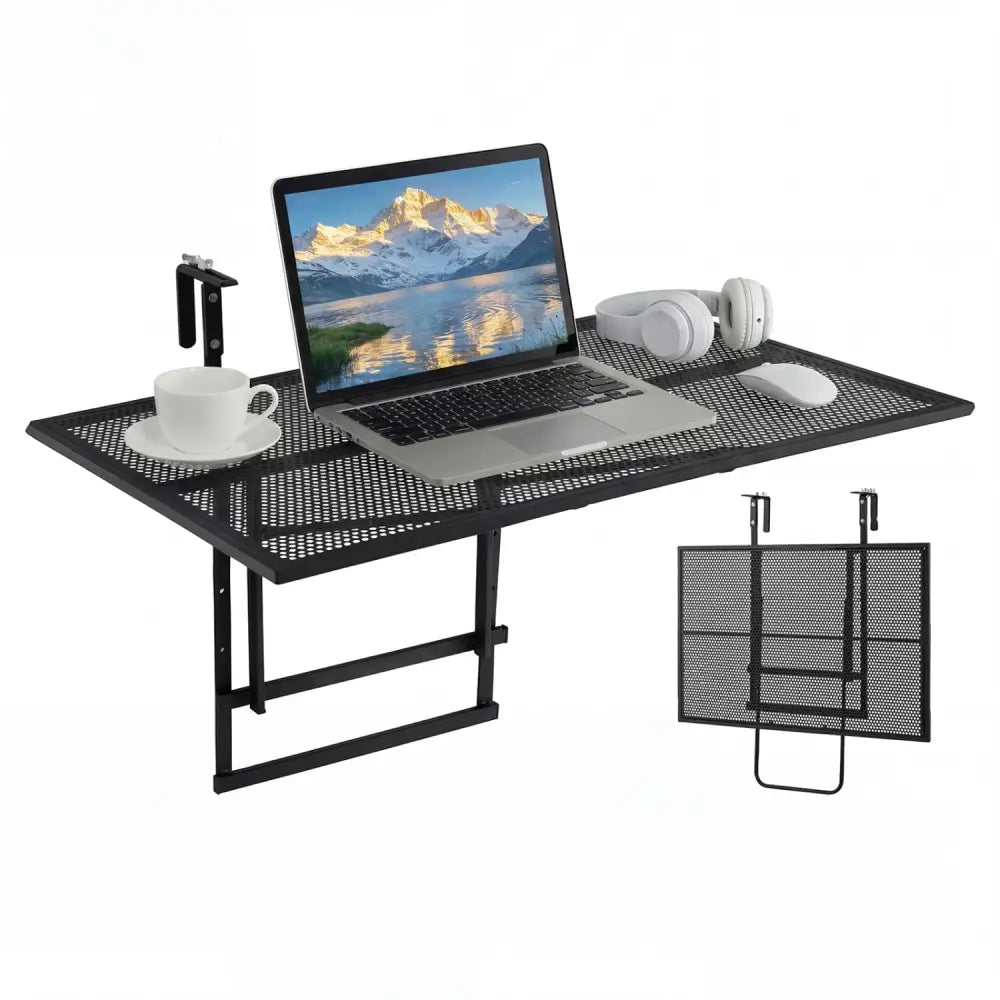 31.5 Inch Large Metal Folding Bar Table with 5-Position Adjustable Height - Patio Tables