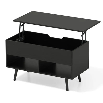 31.5 Inch Lift Top Coffee Table with Hidden Compartment and 2 Storage Shelves-Black Costway