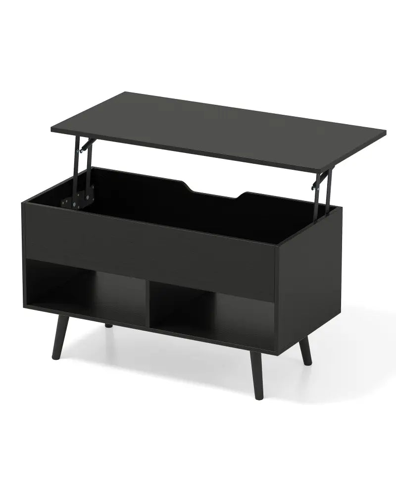 31.5 Inch Lift Top Coffee Table with Hidden Compartment and 2 Storage Shelves-Black - Black - Coffee Tables