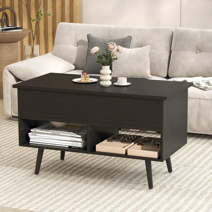 31.5 Inch Lift Top Coffee Table with Hidden Compartment and 2 Storage Shelves-Black Costway