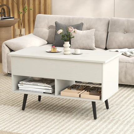 31.5 Inch Lift-Top Coffee Table with Hidden Storage and 2 Open Shelves-White Costway