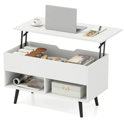 31.5 Inch Lift-Top Coffee Table with Hidden Storage and 2 Open Shelves-White Costway