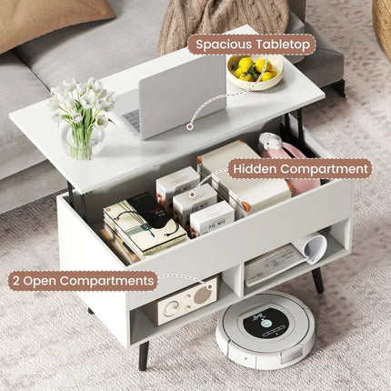 31.5 Inch Lift-Top Coffee Table with Hidden Storage and 2 Open Shelves-White Costway