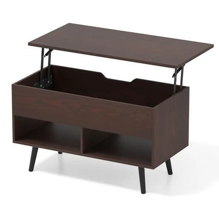 31.5 Inch Lift-Top Coffee Table with Hidden Storage and 2 Open Shelves-Broen Costway