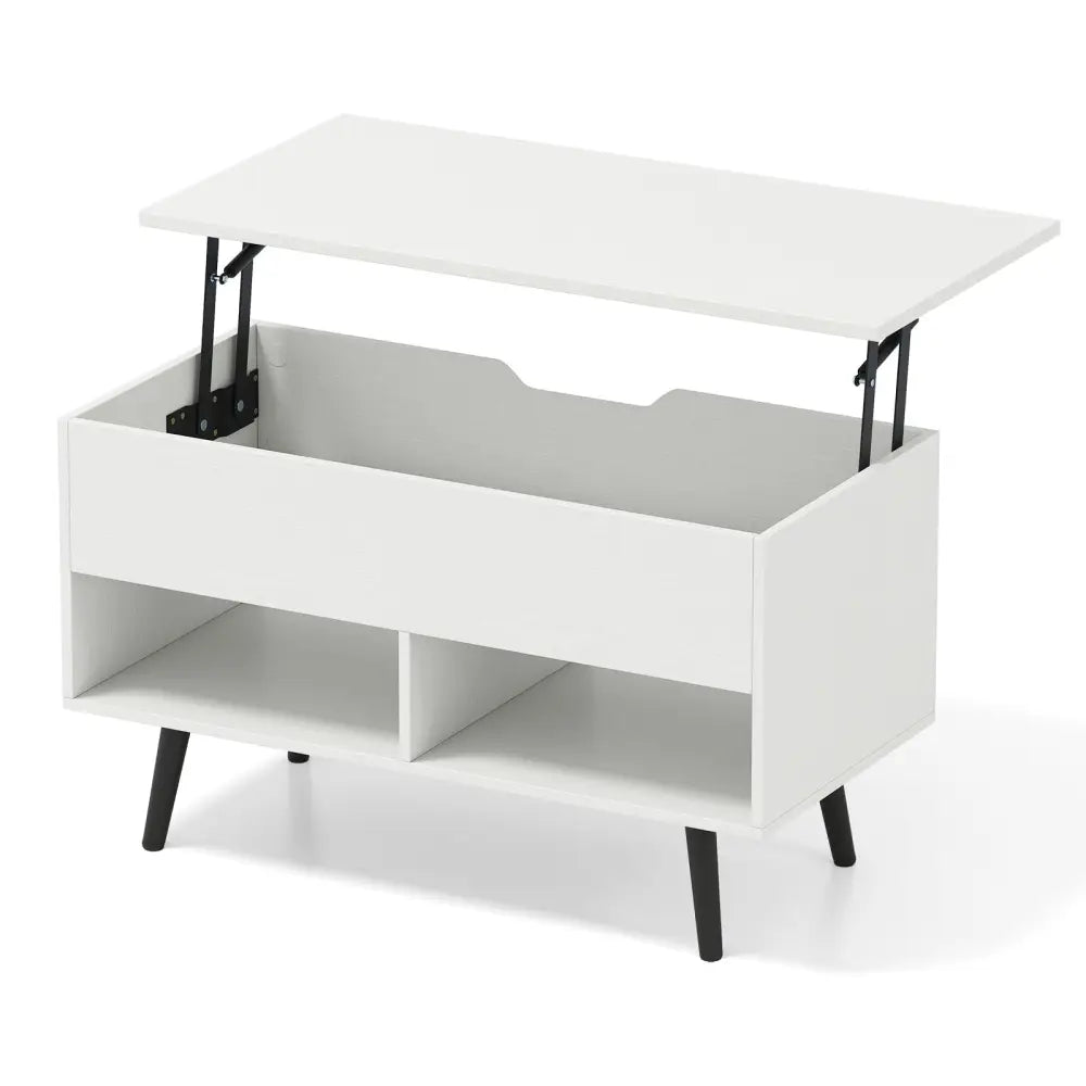 31.5 Inch Lift-Top Coffee Table with Hidden Storage and 2 Open Shelves-White - White - Coffee Tables