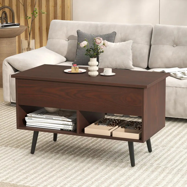 31.5 Inch Lift-Top Coffee Table with Hidden Storage and 2 Open Shelves-Broen Costway