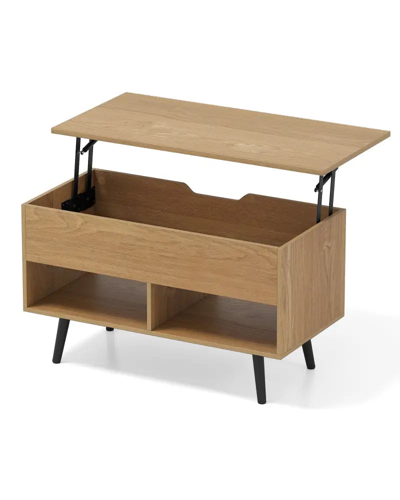 31.5 Inch Lift-Top Coffee Table with Hidden Storage and 2 Open Shelves-Natural - Natural - Coffee Tables