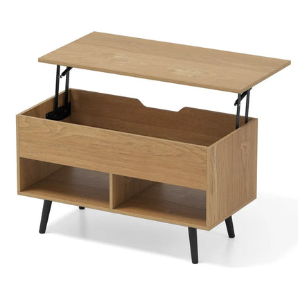 31.5 Inch Lift-Top Coffee Table with Hidden Storage and 2 Open Shelves-Natural Costway