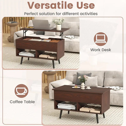 31.5 Inch Lift-Top Coffee Table with Hidden Storage and 2 Open Shelves-Broen Costway