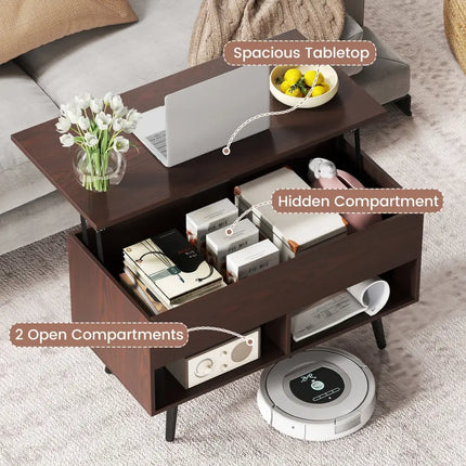 31.5 Inch Lift-Top Coffee Table with Hidden Storage and 2 Open Shelves-Broen Costway