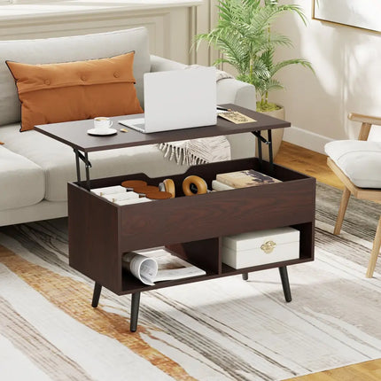 31.5 Inch Lift-Top Coffee Table with Hidden Storage and 2 Open Shelves-Broen Costway