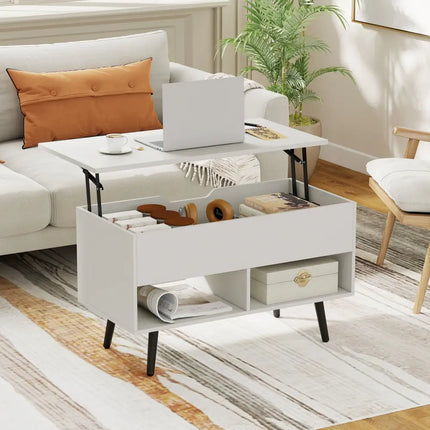 31.5 Inch Lift-Top Coffee Table with Hidden Storage and 2 Open Shelves-White Costway