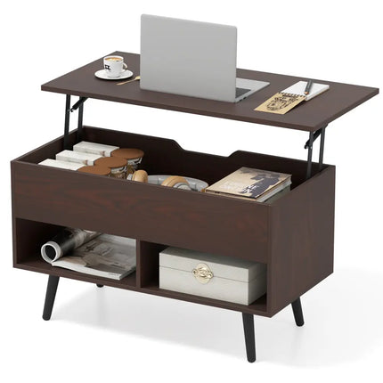 31.5 Inch Lift-Top Coffee Table with Hidden Storage and 2 Open Shelves-Broen Costway