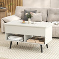 31.5 Inch Lift-Top Coffee Table with Hidden Storage and 2 Open Shelves-White - White - Coffee Tables