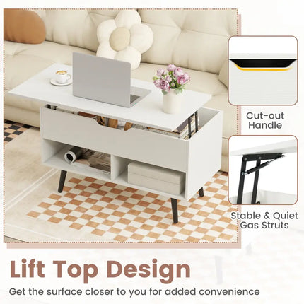 31.5 Inch Lift-Top Coffee Table with Hidden Storage and 2 Open Shelves-White Costway