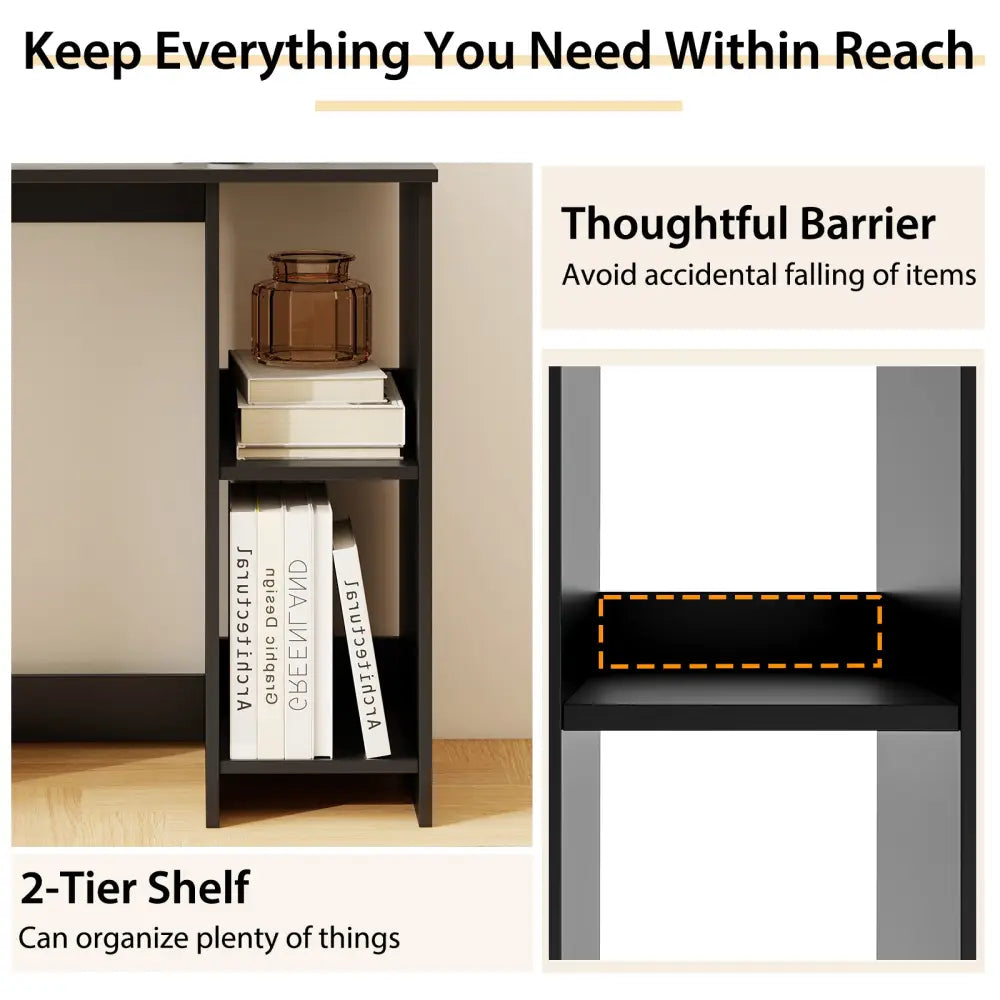 31.5 Inch Modern Home Office Desk with 2 Compartments-Black - Black - Writing Desks