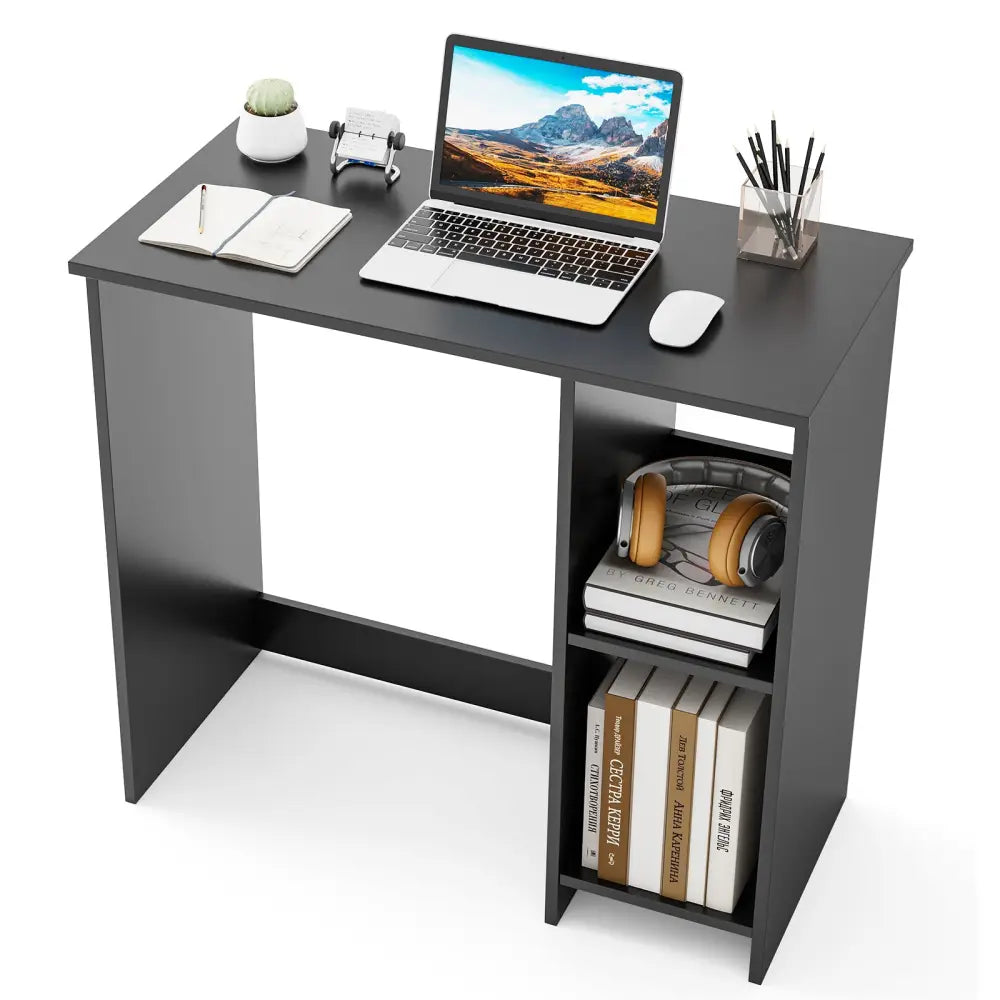 31.5 Inch Modern Home Office Desk with 2 Compartments-Black - Black - Writing Desks