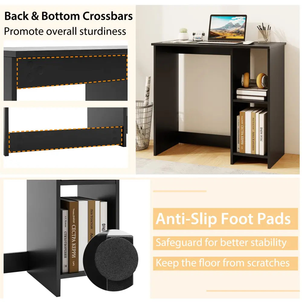 31.5 Inch Modern Home Office Desk with 2 Compartments-Black - Black - Writing Desks