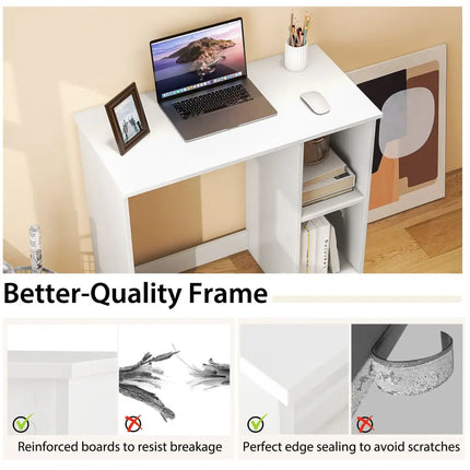 31.5 Inch  Modern Home Office Desk with 2 Compartments-White Costway
