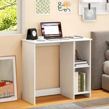 31.5 Inch  Modern Home Office Desk with 2 Compartments-White Costway