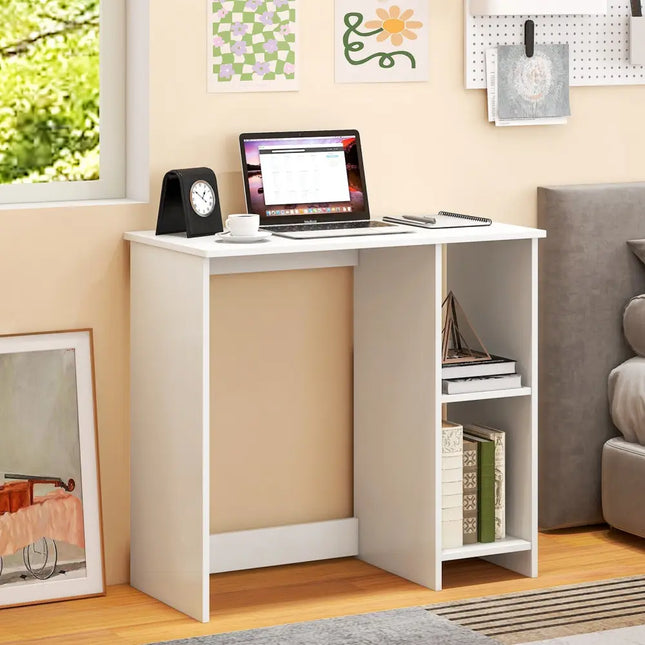31.5 Inch  Modern Home Office Desk with 2 Compartments-White Costway