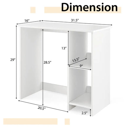 31.5 Inch  Modern Home Office Desk with 2 Compartments-White Costway