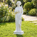 31.5 Inch Outdoor Greek Goddess Statue with Antique Finish and Column Base-White - White - Outdoor Decor