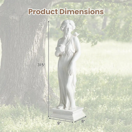 31.5 Inch Outdoor Greek Goddess Statue with Antique Finish and Column Base-White - White - Outdoor Decor