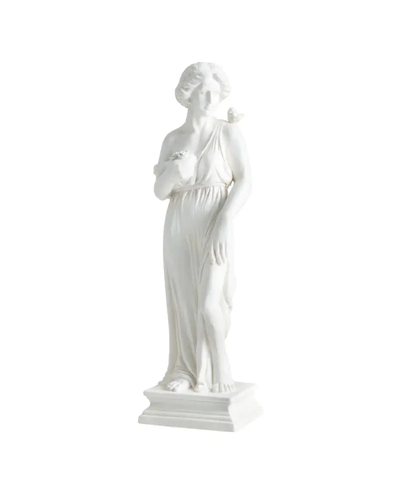 31.5 Inch Outdoor Greek Goddess Statue with Antique Finish and Column Base-White - White - Outdoor Decor