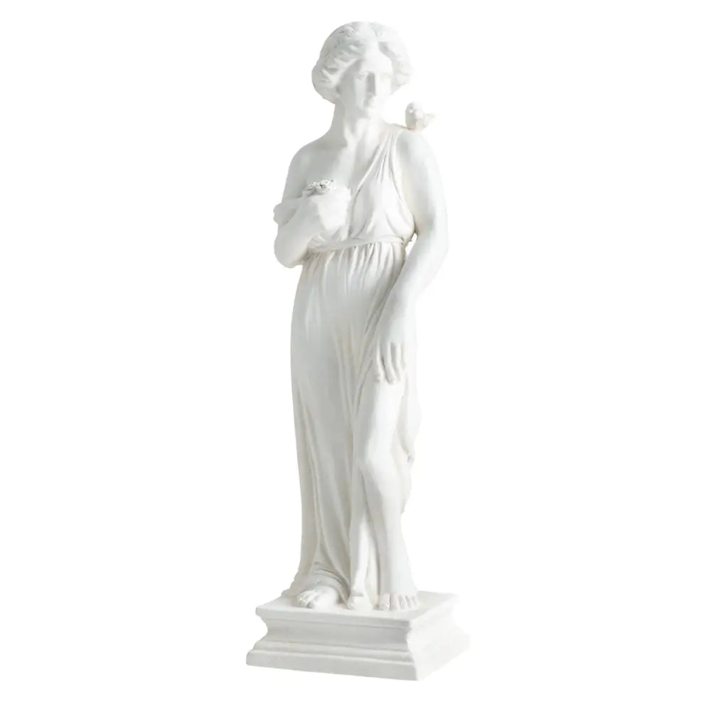 31.5 Inch Outdoor Greek Goddess Statue with Antique Finish and Column Base-White - White - Outdoor Decor
