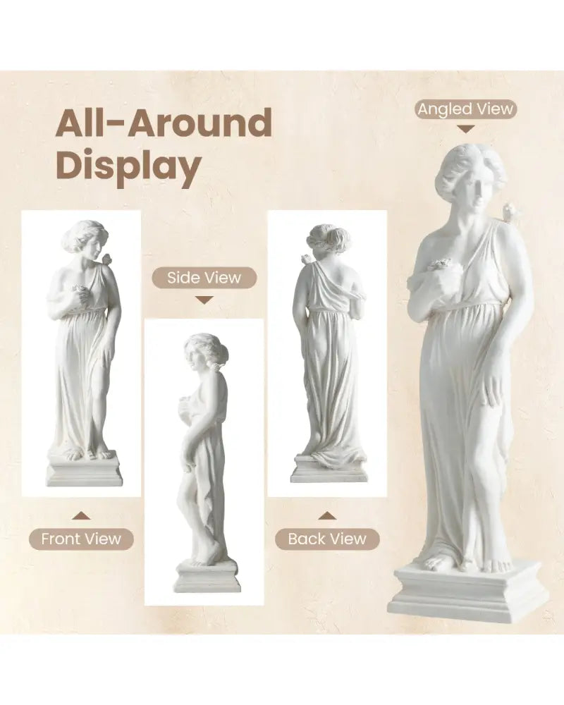 31.5 Inch Outdoor Greek Goddess Statue with Antique Finish and Column Base-White - White - Outdoor Decor