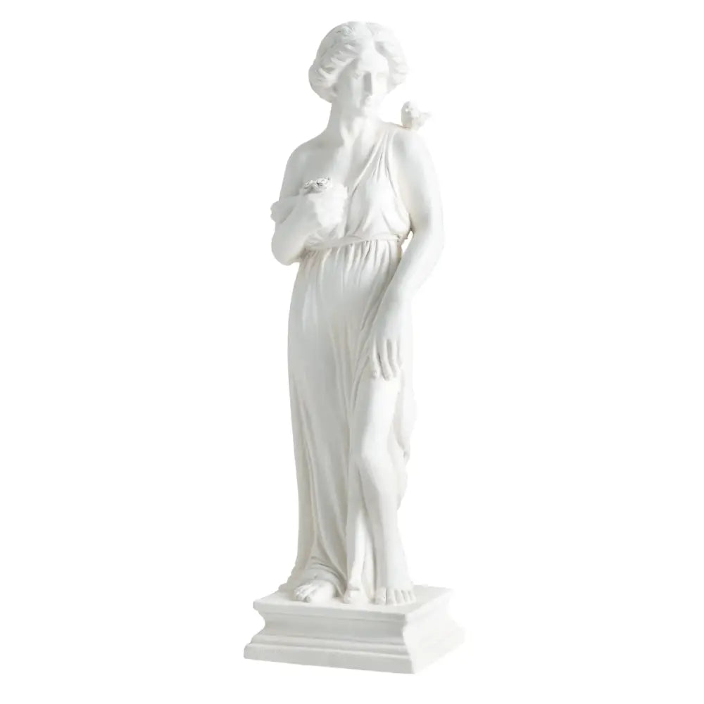 31.5 Inch Outdoor Greek Goddess Statue with Antique Finish and Column Base-White - White - Outdoor Decor