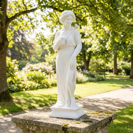 31.5 Inch Outdoor Greek Goddess Statue with Antique Finish and Column Base-White - White - Outdoor Decor