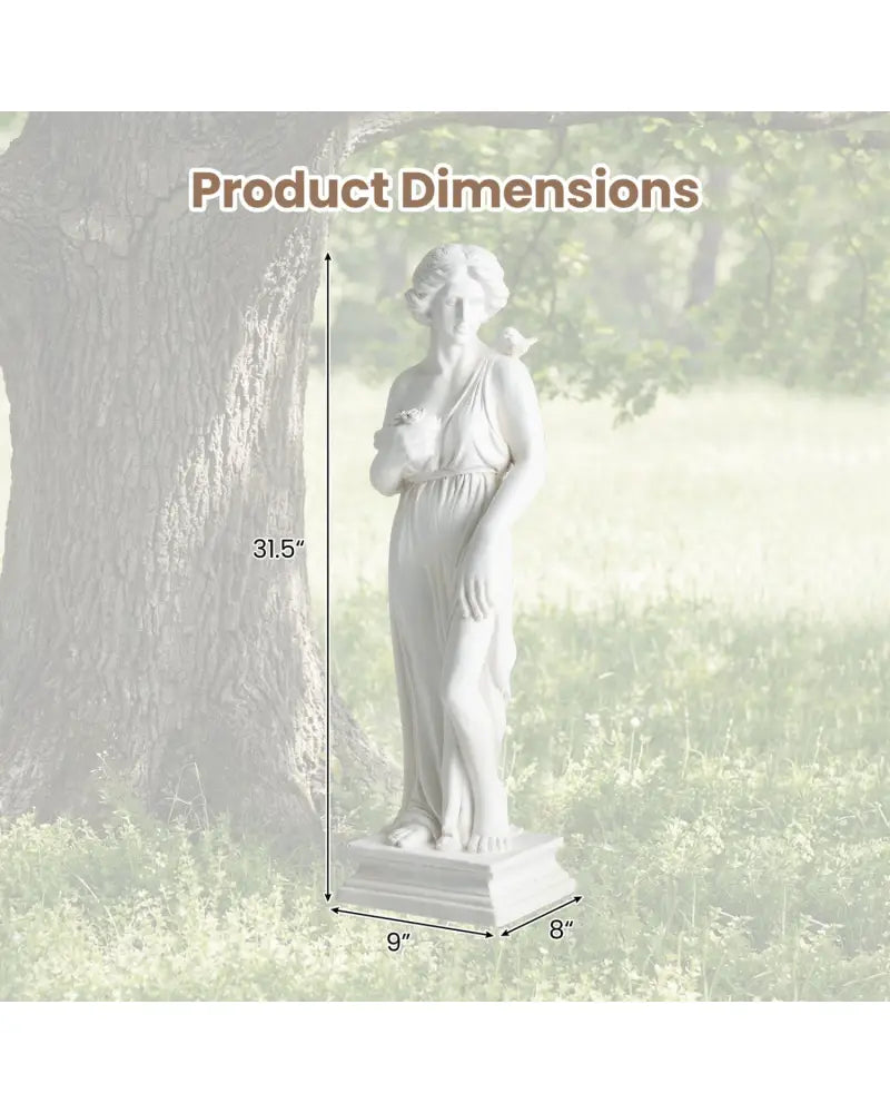 31.5 Inch Outdoor Greek Goddess Statue with Antique Finish and Column Base-White - White - Outdoor Decor