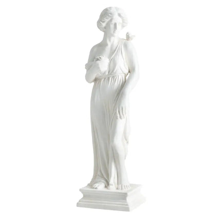 31.5 Inch Outdoor Greek Goddess Statue with Antique Finish and Column Base-White - White - Outdoor Decor
