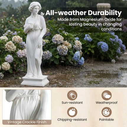 31.5 Inch Outdoor Greek Goddess Statue with Antique Finish and Column Base-White - White - Outdoor Decor