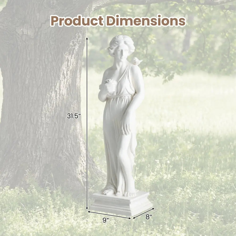31.5 Inch Outdoor Greek Goddess Statue with Antique Finish and Column Base-White - White - Outdoor Decor