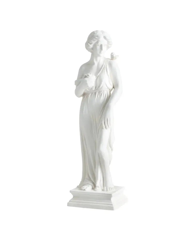 31.5 Inch Outdoor Greek Goddess Statue with Antique Finish and Column Base-White - White - Outdoor Decor