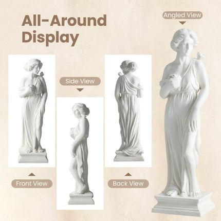 31.5 Inch Outdoor Greek Goddess Statue with Antique Finish and Column Base-White - White - Outdoor Decor